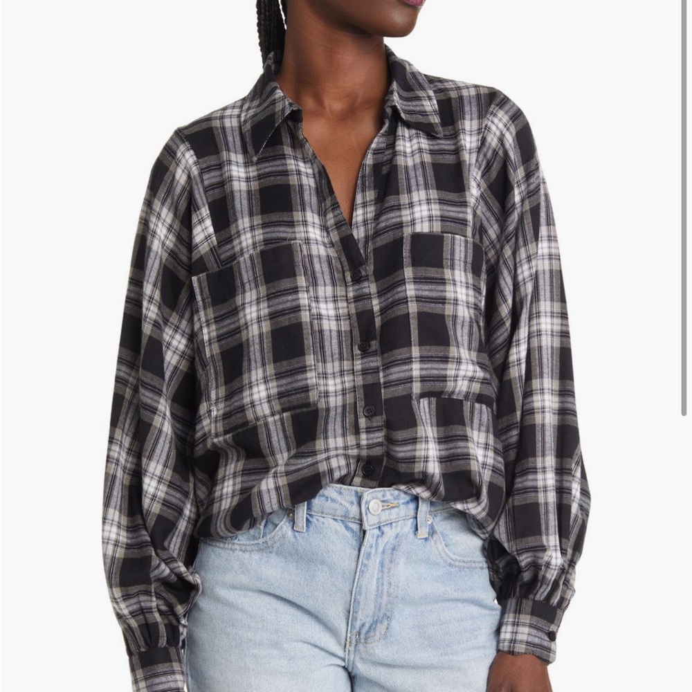 Topshop Check Black and White Plaid Button-Up Boyfriend Shirt
